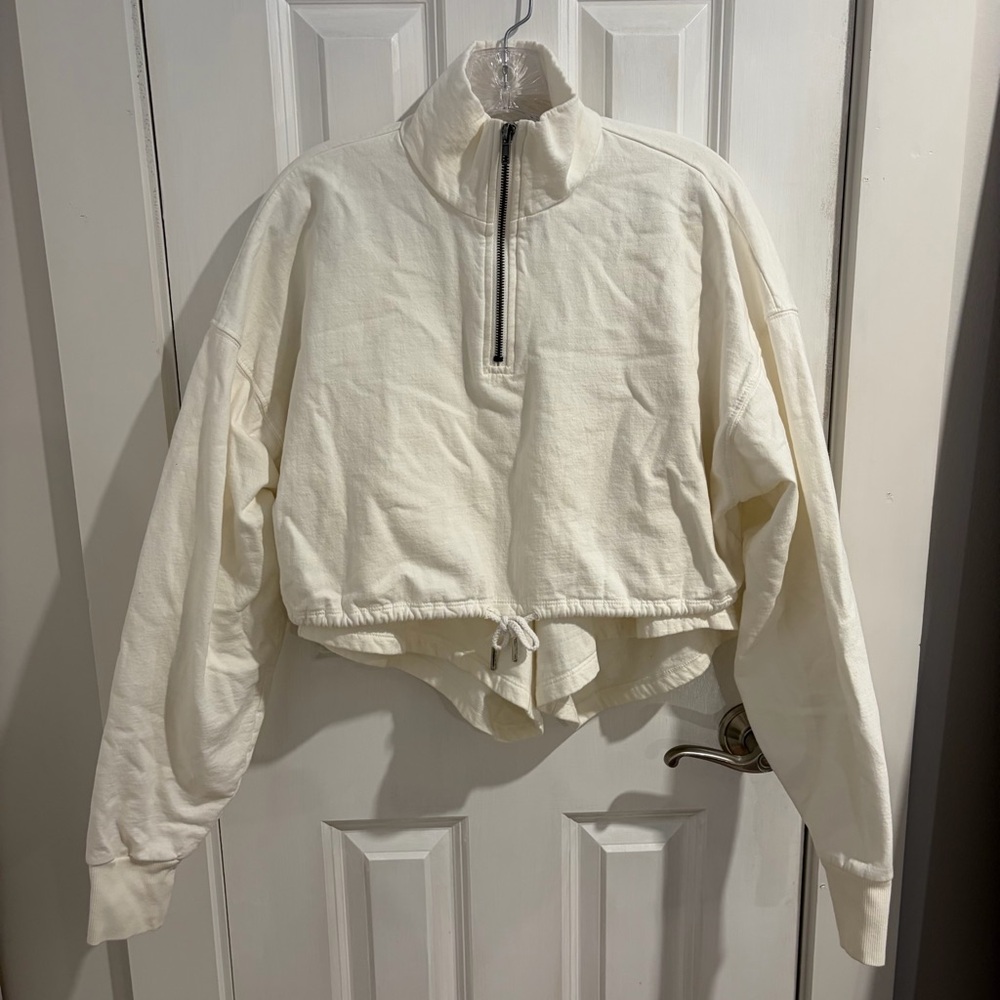 Women's Tan + Lines Cream Half-Zip Pullover with Matching Short Set